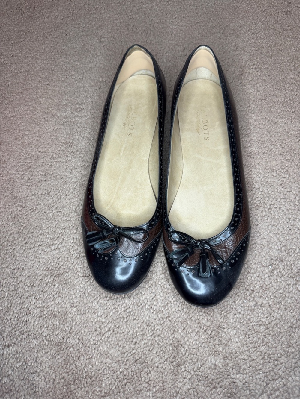 Talbots Black & Brown Leather Two-Tone Ballet Flats
